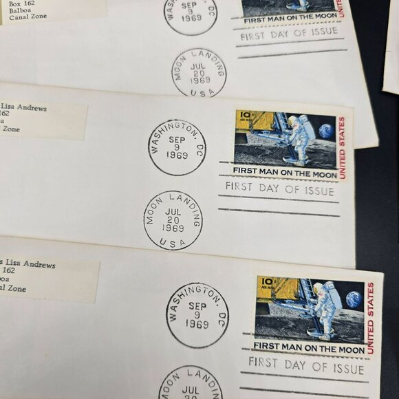 1969 First Day Of Issue Moon Landing Covers With 10¢ Postage Stamp Lot LI3020 - Picture 3 of 10
